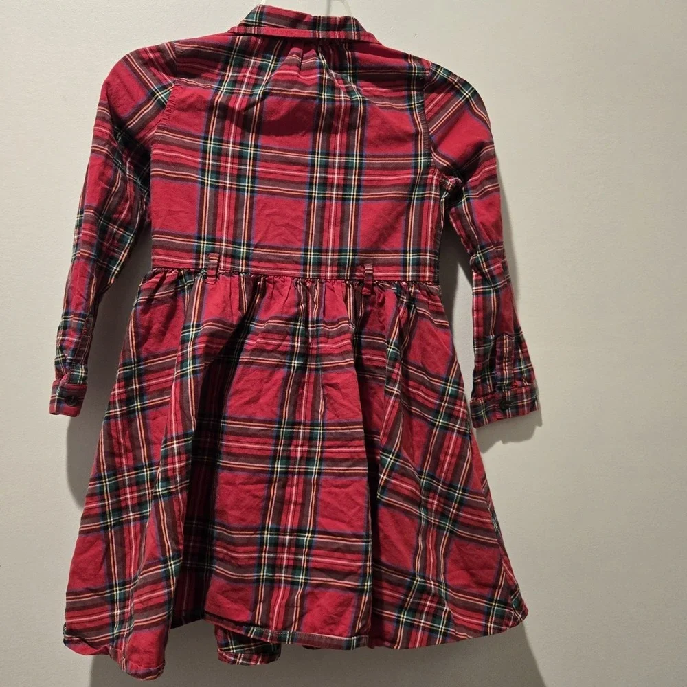HOPE &‎ HENRY Red Plaid Girls Dress Size 8 Button Front Long Sleeve